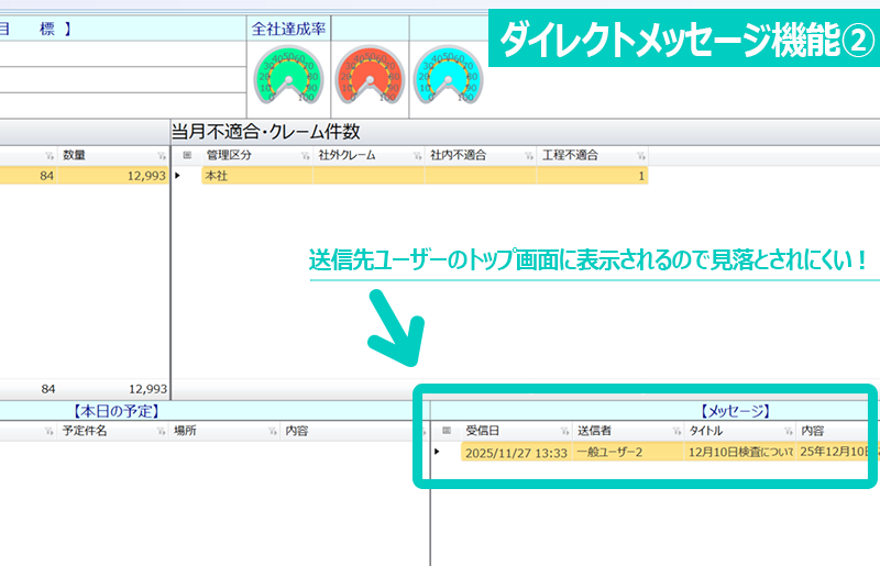 メッセージ受信側の画面