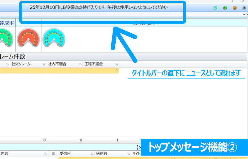 画面上部にメッセージが流れる
